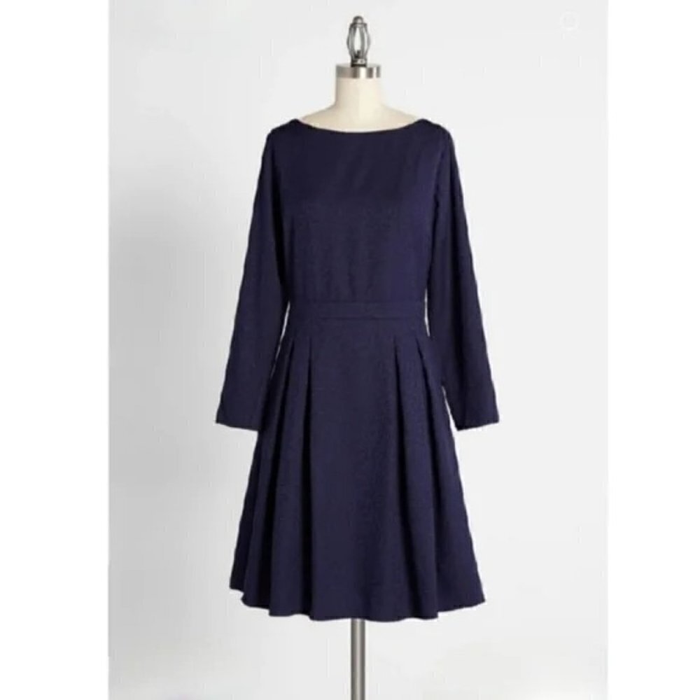 ModCloth Girl‎ About Bateau Navy Blue Long Sleeve Dress 1X